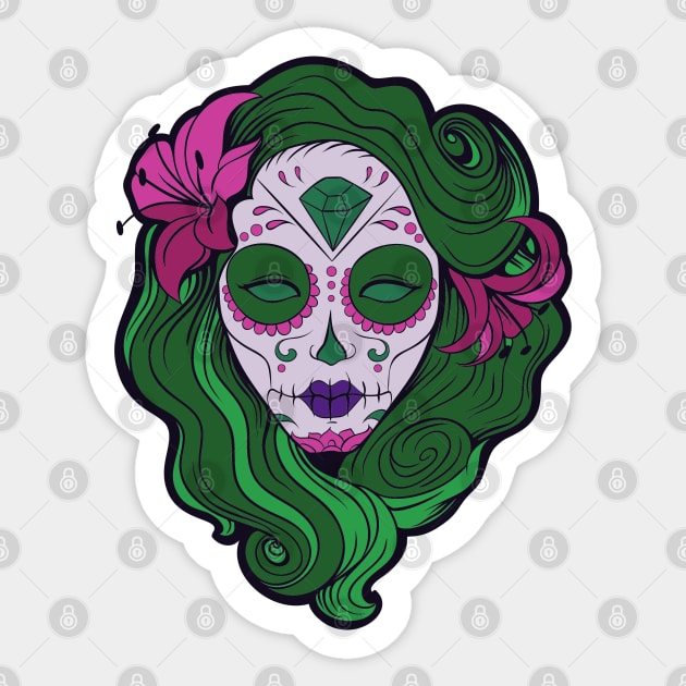 Green hair Pin-up goth girl graphic design Sticker by AdrianaHolmesArt